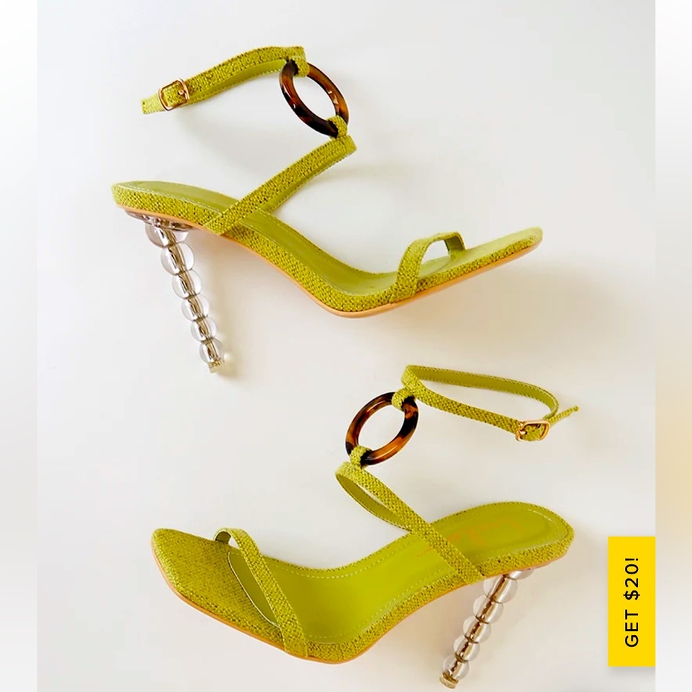 ✨green and tortoise ankle strap heels